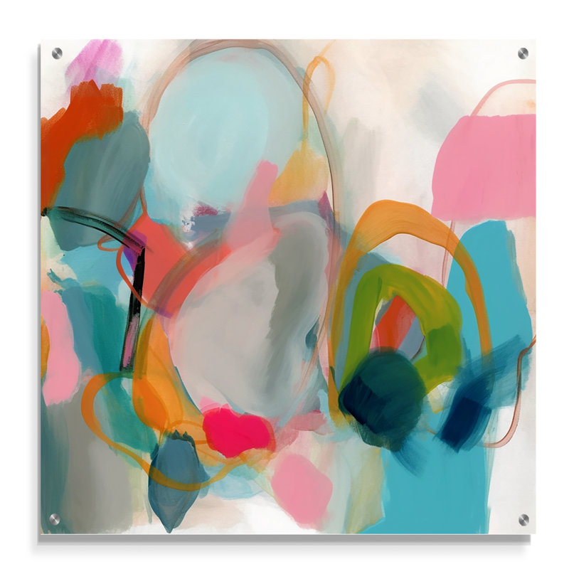 Rose, bleu, minimalisme, fludité, art abstrait moderne, H 16 po x l 16 po
