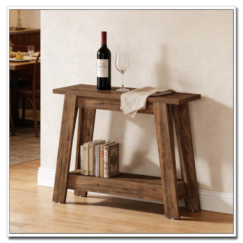 Console rustique, table d'entrée à 2 niveaux, canapé étroit