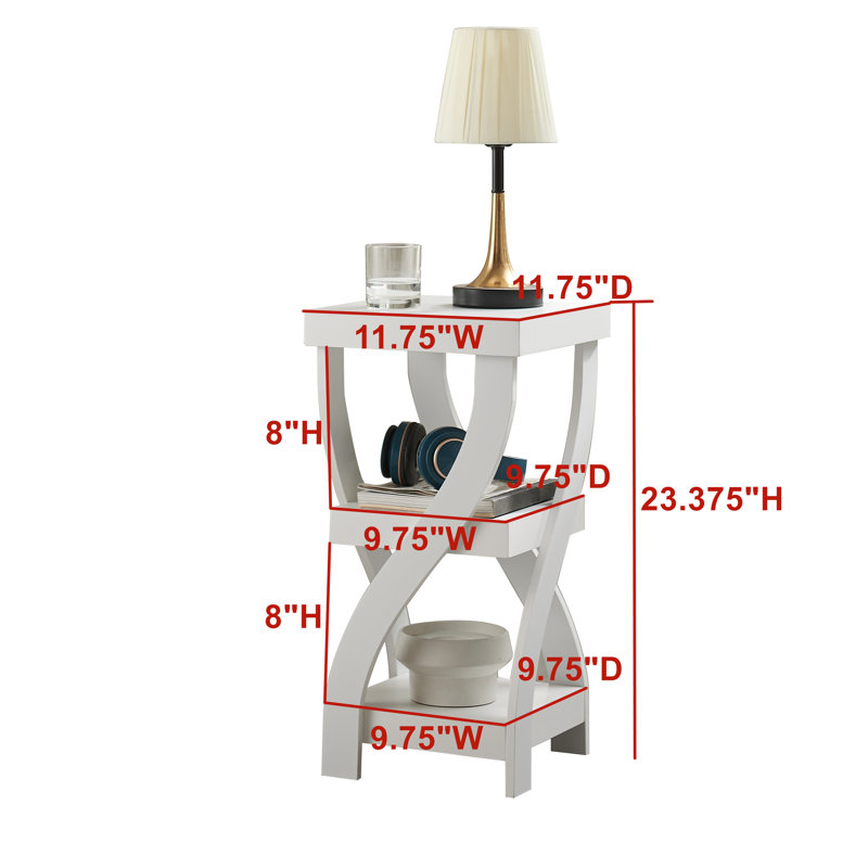Aurianne 3 Tier End Table - Square End Table - Table for Bedroom - End Table with Shelves - Bedside Nightstand - Wooden Table Night Stand - 3 Shelf Small Bookshelf