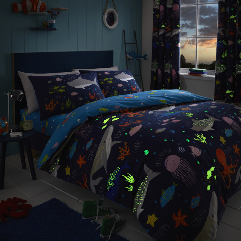 Sea Life Pencil Pleat Room Darkening Curtains