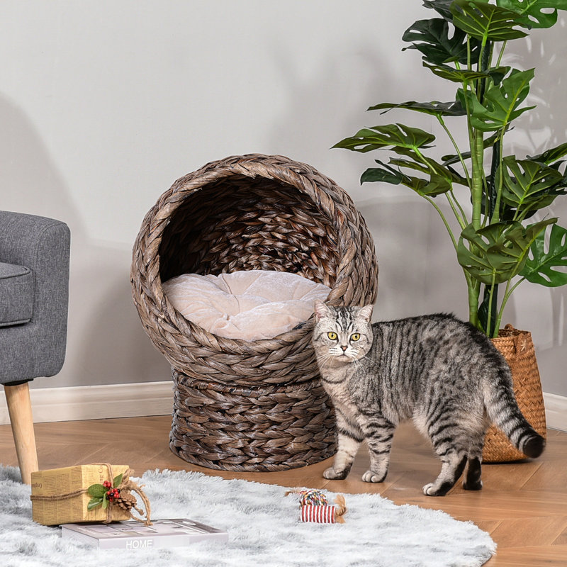Lit pour chat surélevé à la main, H 23,5 po, gris avec coussin moelleux pour les chats d'intérieur pouvant supporter jusqu'à 8 lb