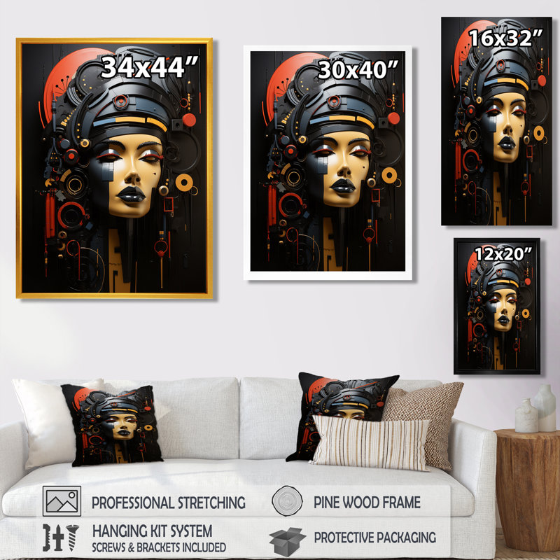 Portrait moderne géométrique de la beauté sub-saharienne II - art mural africain, salon, Toile tendue
