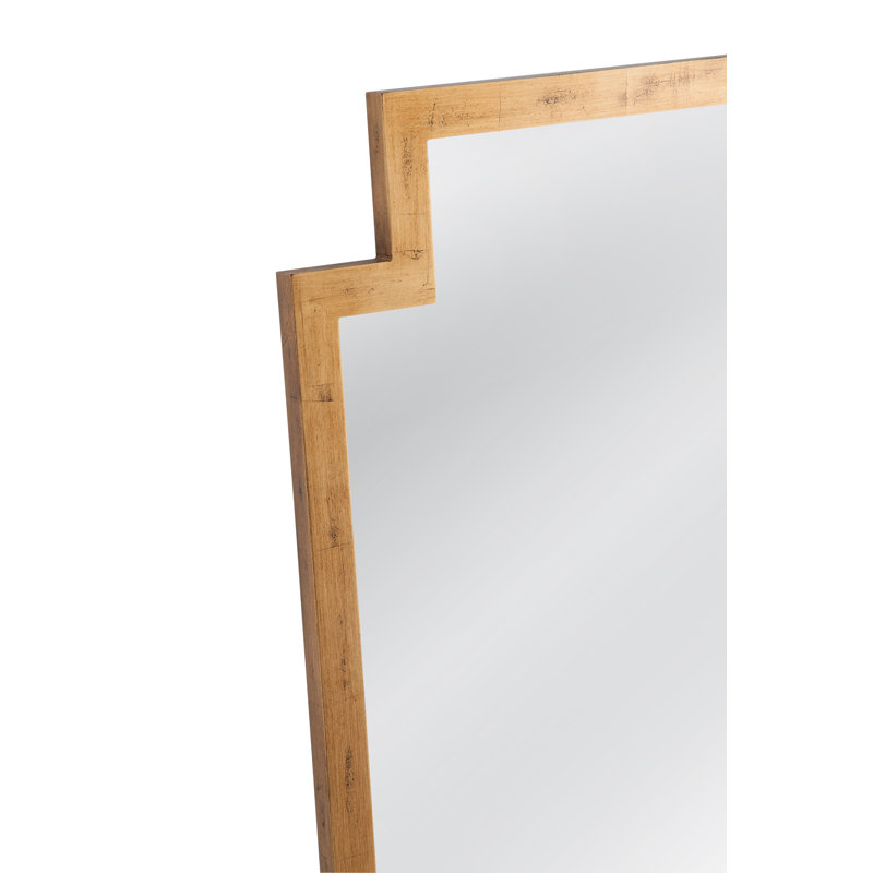 Antique Gold Rectangular Wood Wall Mirror with Cut-Out Corners