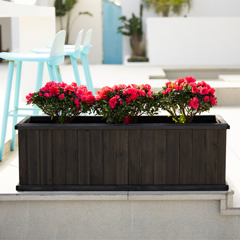 Barros Solid Cedar Rectangular Planter Box with Drainage Holes, Black, 15.25" H x 48" W x 15.25" D