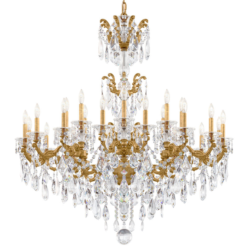 La Scala 24 Light 46in x 48in Chandelier in Antique Silver with Clear Radiance Crystals, Heirloom Gold, Czech