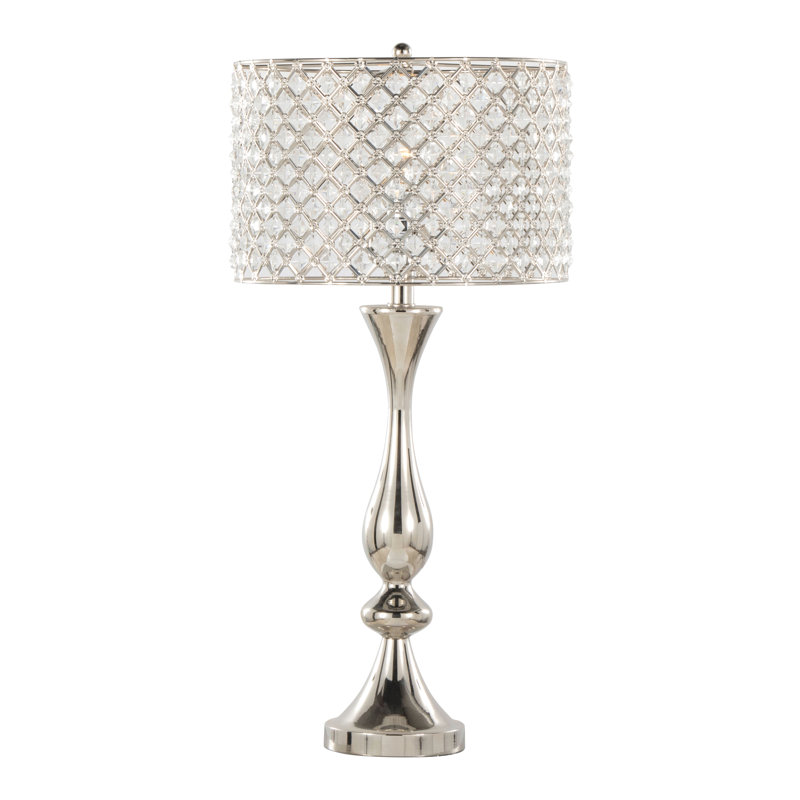 Topaz 27" Contemporary Metal Table Lamp With Clear K9 Crystal And Metal Shade From Grandview Gallery, Nickel