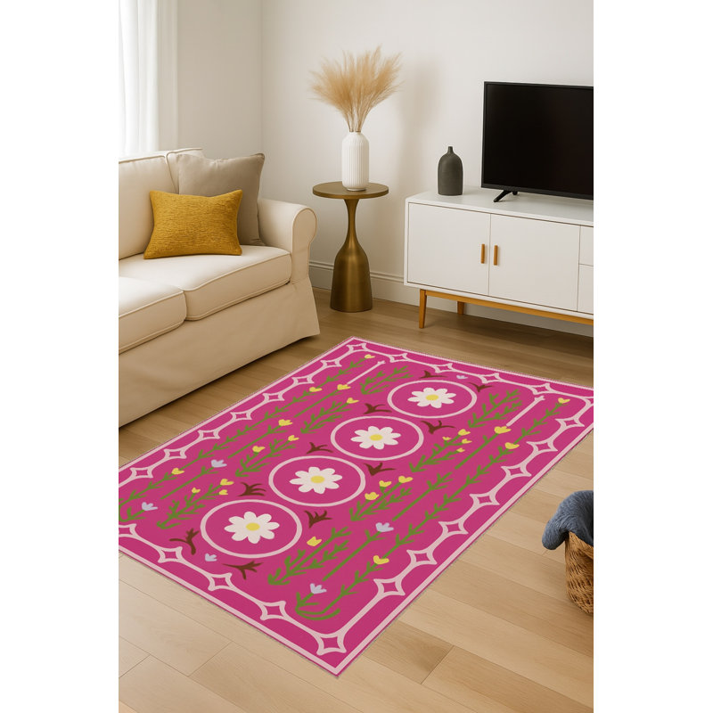 Habib Cotton Washable Floral Indoor / Outdoor Rug, 2' x 2'11"