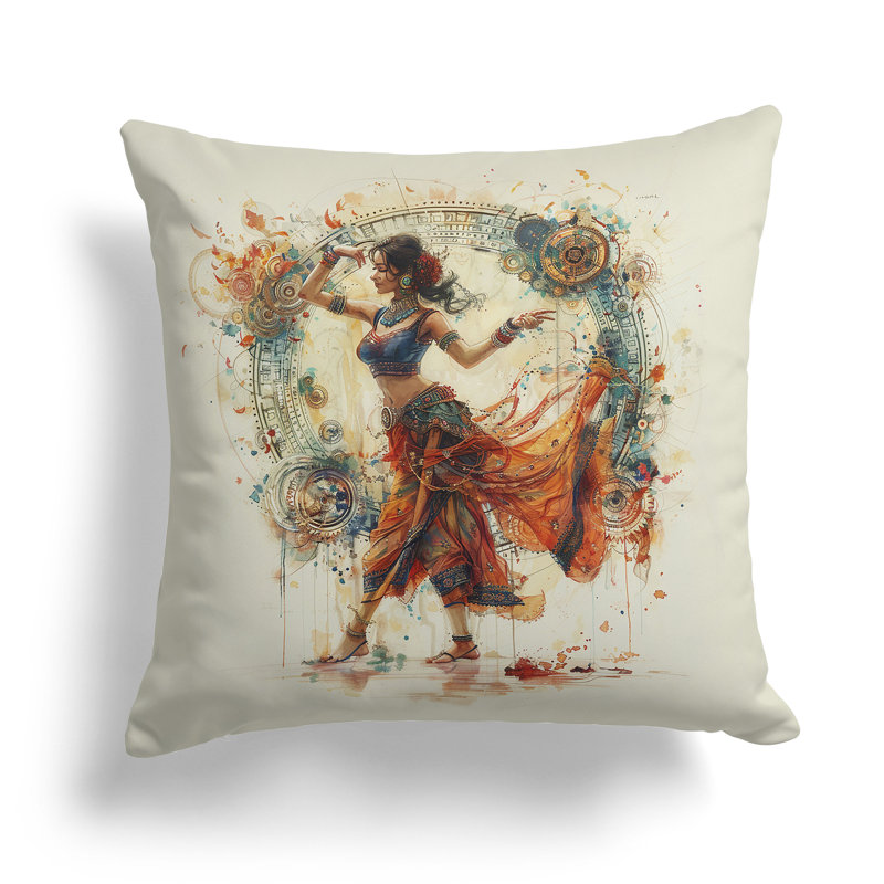 Coussin Enchanting Rhythms of India, Beige / orange, H 26 po x l 26 po