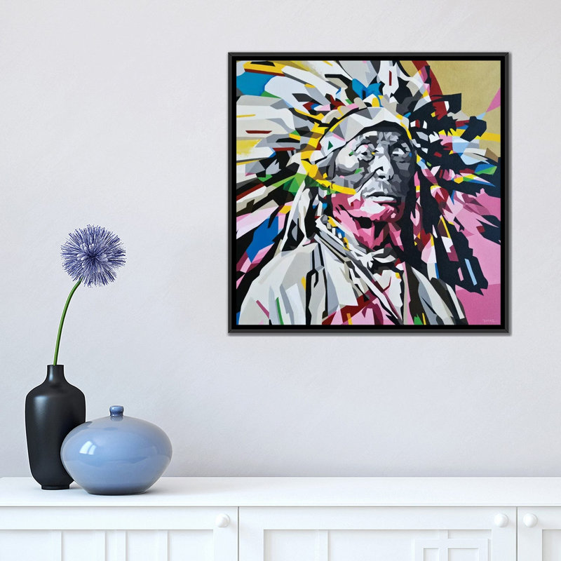 « chief », impression sur toile, Toile avec cadre noir, Pas de tapis, H 18 po x l 18 po x P 1,5 po