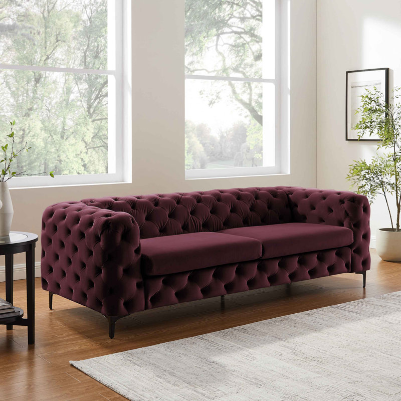 Ghaleb 237Cm Velvet Square Arms Sofa, Black, Lavender Velvet
