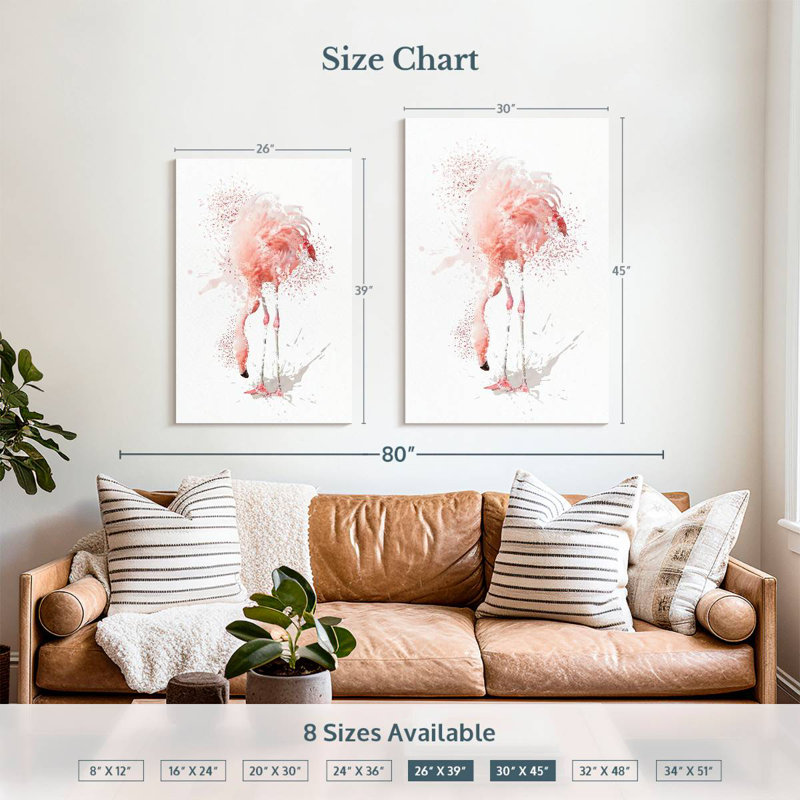 Brampt accroupi à l'aquarelle Flamingo, H 39 po x l 26 po