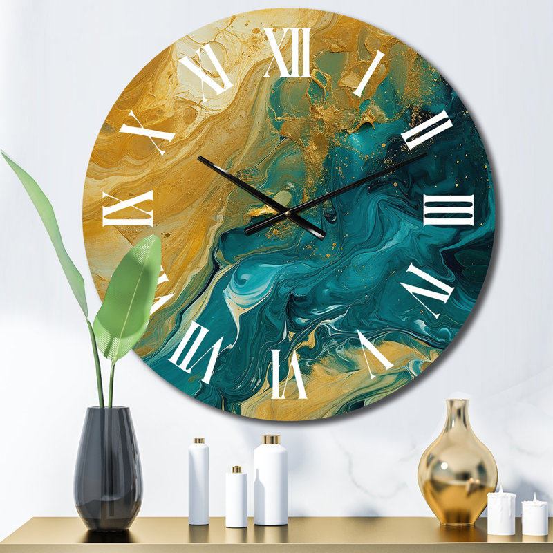 Golden Sunshine In Deep Blue Ocean Abstract Metal Wall Clock, Moyenne