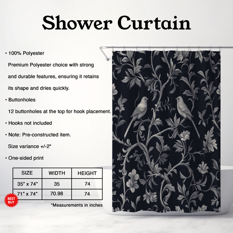 Rideau de douche noir Premium Azalea, H 74 po x l 71 po