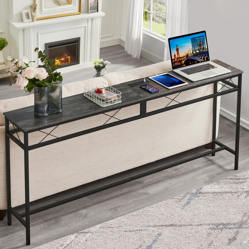 Console Ramsdell avec prises intégrées, H 31,5 po x l 55,1 po x P 11,8 po, Gris anthracite