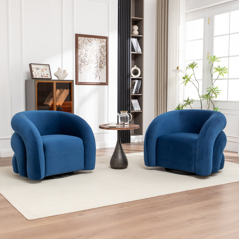 Fauteuil demi-tonneau pivotant rembourré Coyle, Marine