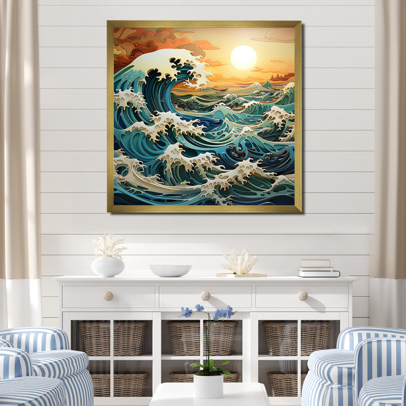 Océan charme vif effet bois coupé IV, Cadre doré simple, H 24 po x l 24 po x P 1 po