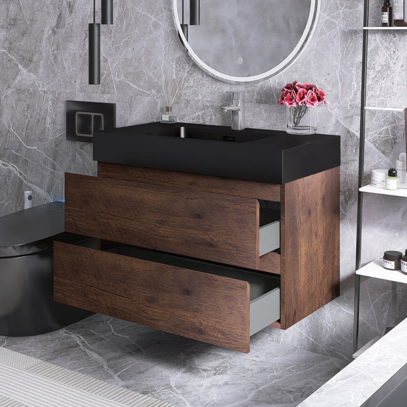 36 po Meuble-lavabo simple mural avec plateau, Noyer