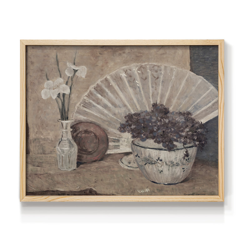 Motif floral rétro - L III - reproduction encadrée, H 16 po x l 20 po, Naturel