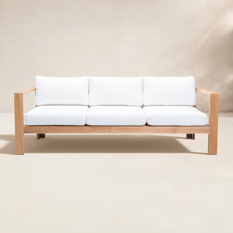 Ando Teak Patio Sofa with Sunbrella Cushions, Canvas Natural Sunbrella® Canvas