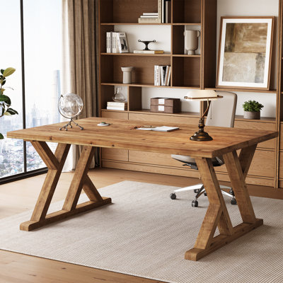 Bureau de direction 63 po en bois massif, grand bureau à domicile en bois Farmhouse