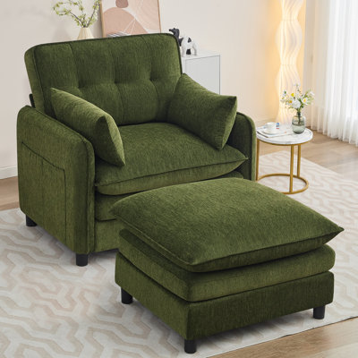Ensemble de fauteuil d'appoint surdimensionné en chenille de 41 po de largeur avec repose-pieds pour salon Deloni