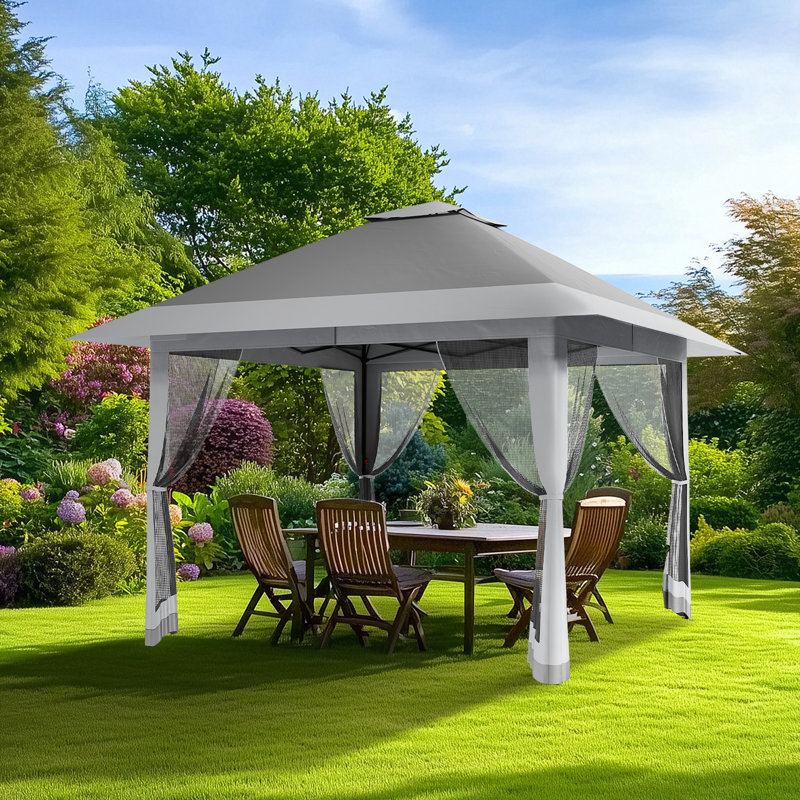 13x13 Pop-Up Gazebo with Double Roof and Mosquito Netting – Waterproof UV-Resistant Patio Canopy Tent, Gray