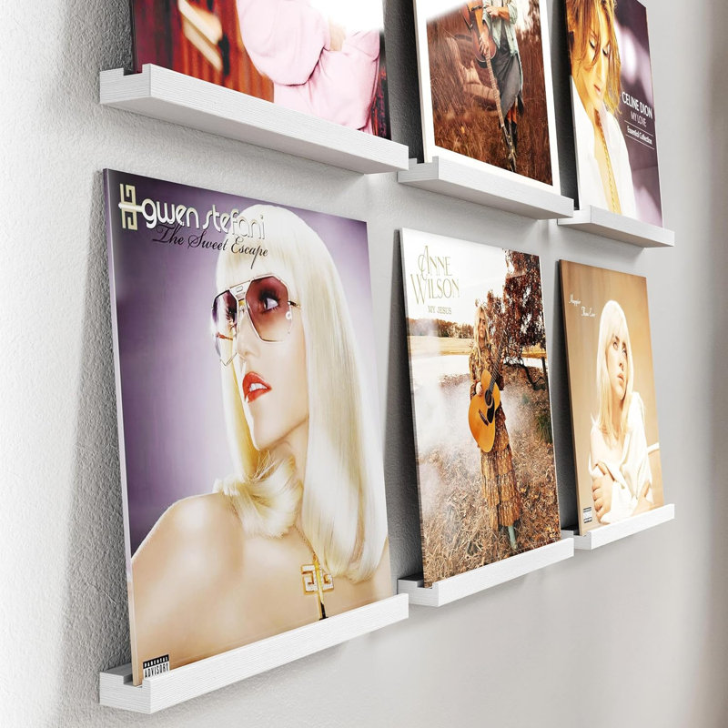 Support mural de rangement pour disque vinyle 6 pièces, présentoir à bois 12 po pour salon, blanc, White