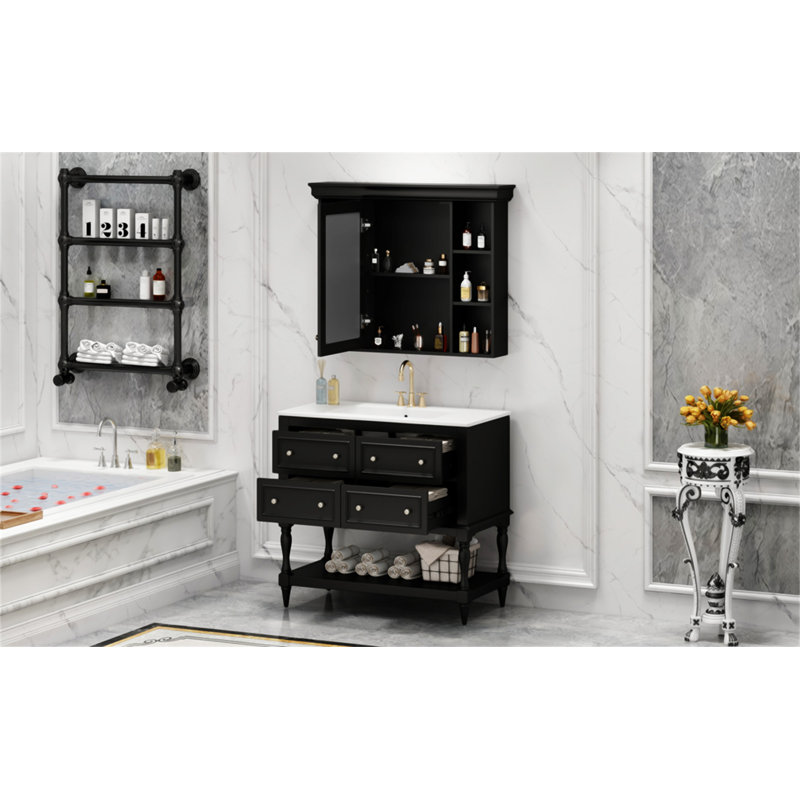36'' Bathroom Vanity With Medicine Cabinet, Noir, noir, noir, noir