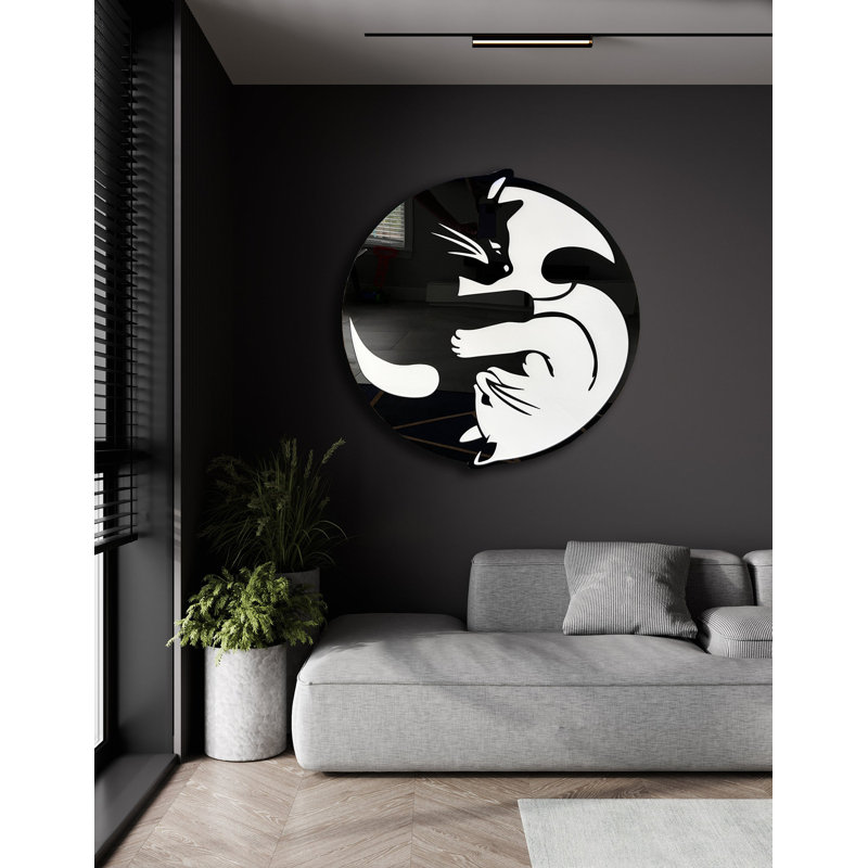 Décoration murale chat Yin Yang, H 26 po x l 25 po