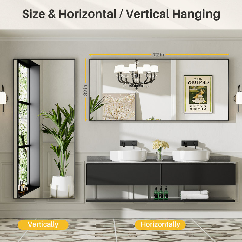 Miroirs de salle de bain rectangulaires / carrés modernes et contemporains en aluminium noir mat avec verre trempé HD