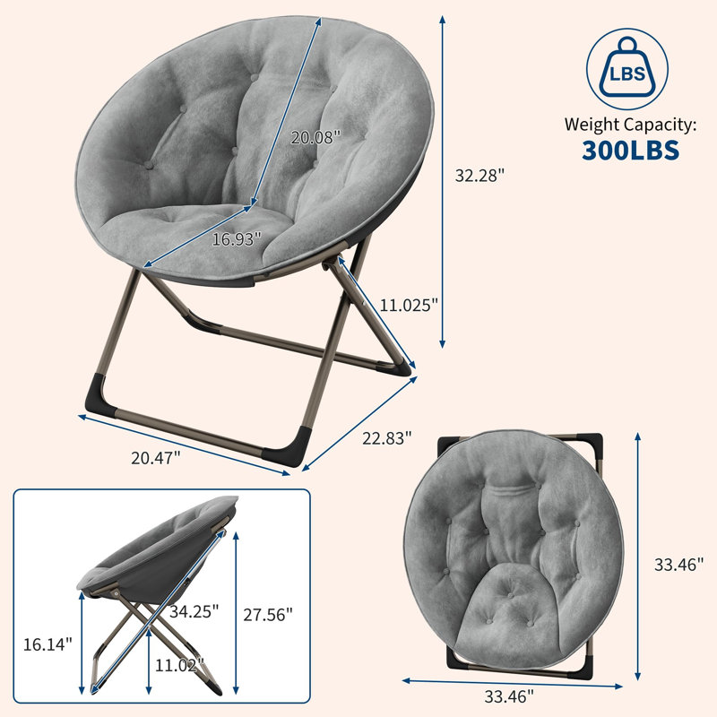 Set of 2 Papasan Rocking Chairs - Oversized Saucer Moon Lounge Accent Chairs, soft Round Cushions, Gold Metal Frame, Indoor/Outdoor for Living Room/Bedroom/Patio, Gray - 2 Pack