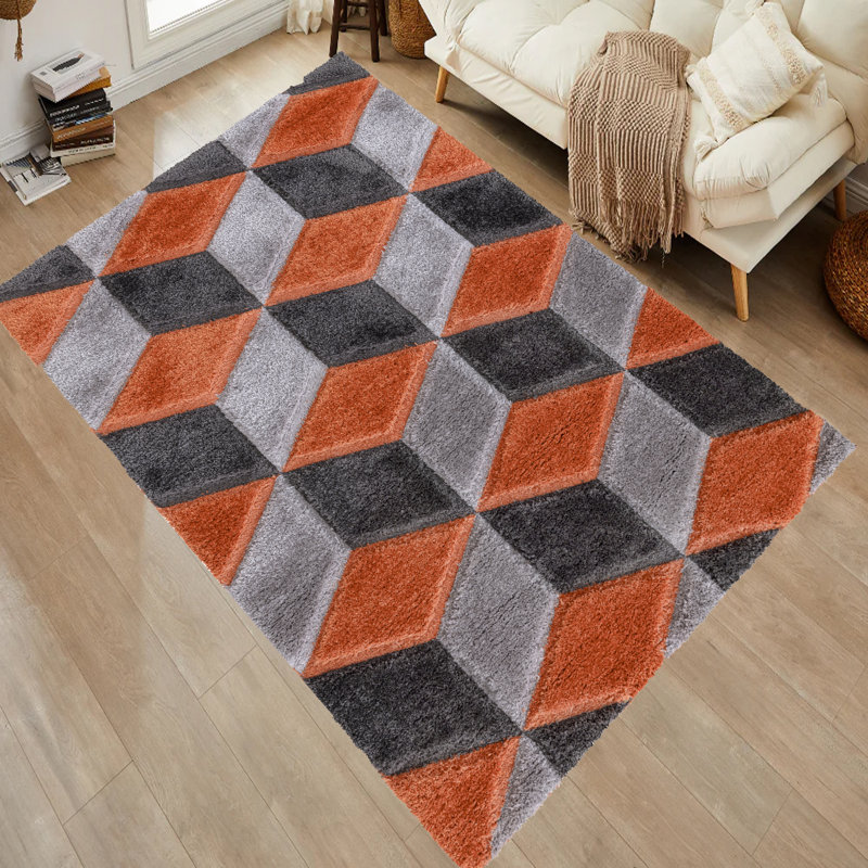 Alyha Geometric Machine Tufted Shag Indoor / Outdoor Area Rug, Rectangle 59.94 x 109.98cm