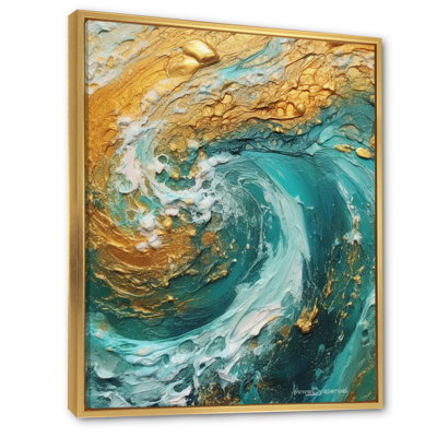 Vagues dorées tourbillonnantes, peinture I - décoration murale spirales abstraites