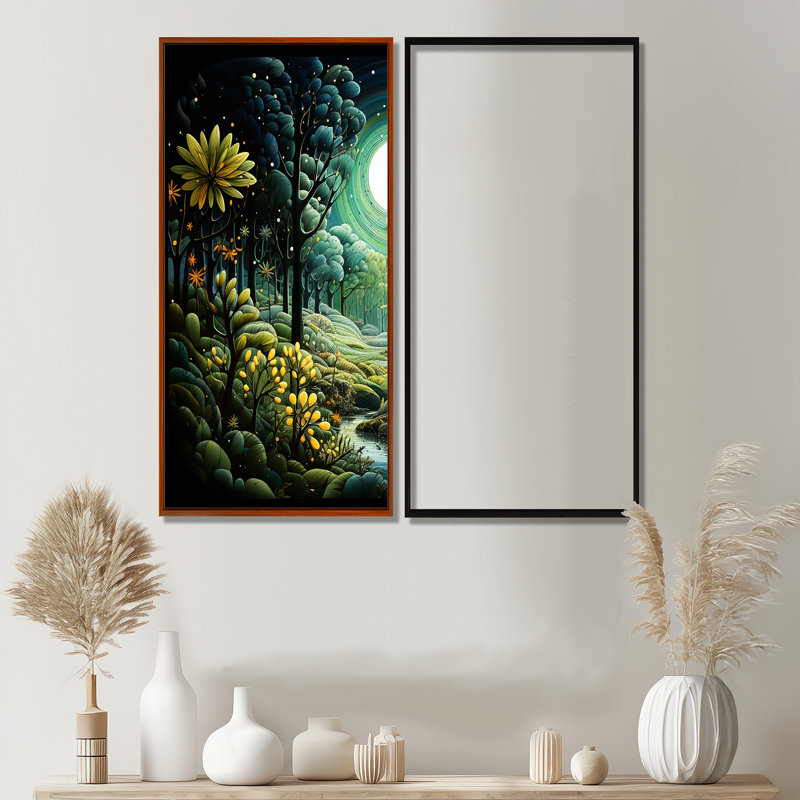 Forêt, forêt enchantée, pointillisme II, ensemble d'art mural forêt, 40" H x 40" W, Impression encadrée flottante, Brown