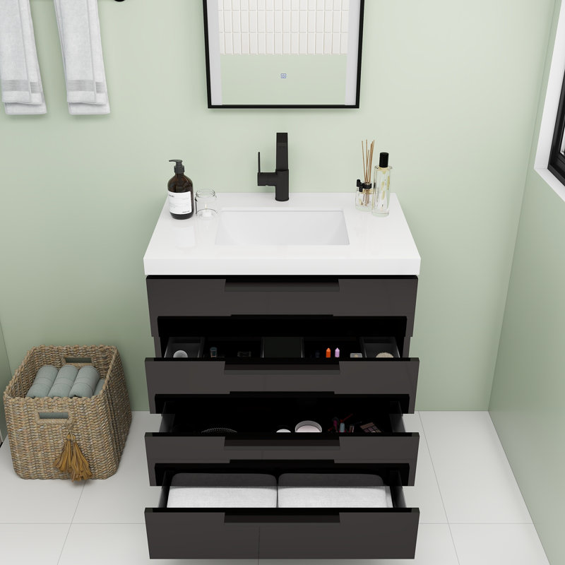Meuble-lavabo autoportant Carla, 30", Lustre noir