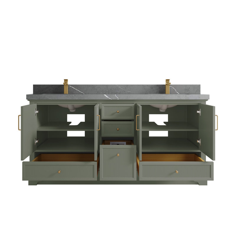 Alys 72'' Double Bathroom Vanity Set (Knobs Option), Piatra Gray