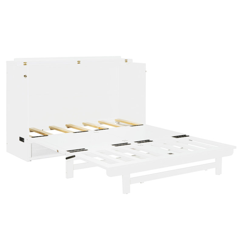 Murphy Bed With Large Drawer, White, Queen