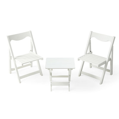Ensemble de bistro pliable White Hips (table et chaises), 2 chaises blanches rectangulaires pour profiter pleinement de l'extérieur.