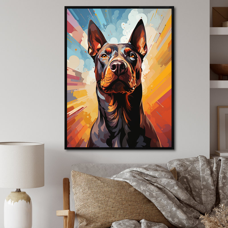 Bull terrier audacieux - reproduction sur toile, Cadre flottant noir, H 32 po x l 16 po x P 1 po