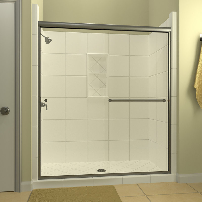 Leser 56" W x 70.38" H Bypass Frameless Shower Door, Left Opening, Brushed Nickel, Rain Glass