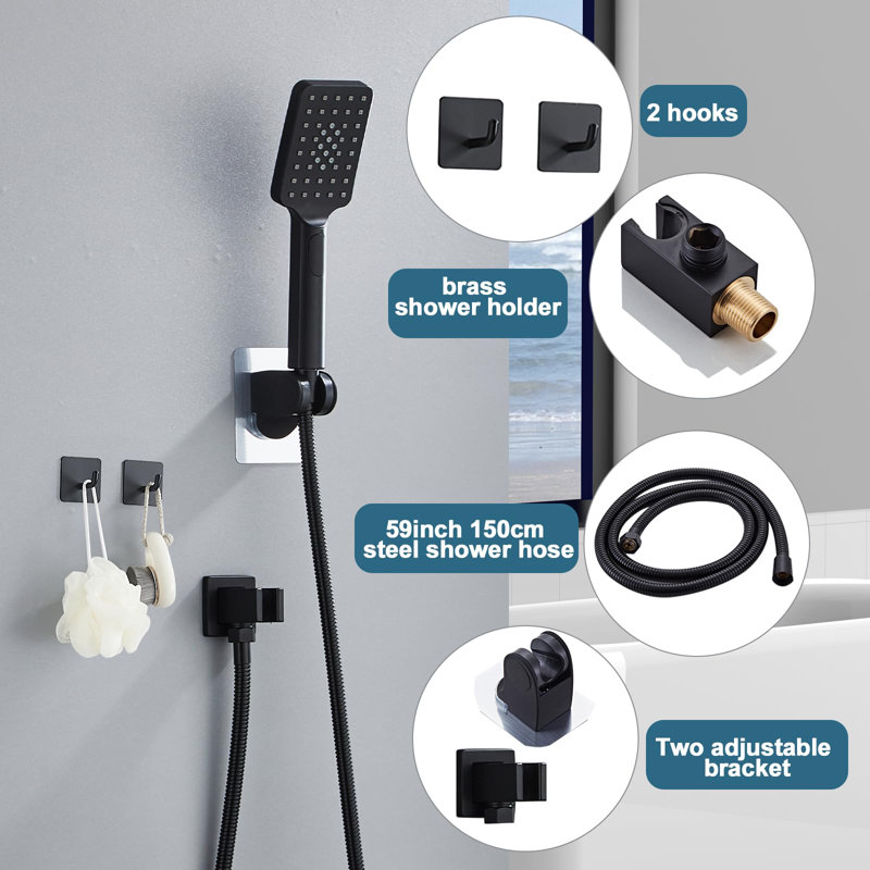 8 Inch Rainfall Shower System With High Pressure Handheld Shower Head, With 3-Setting, Matte Black