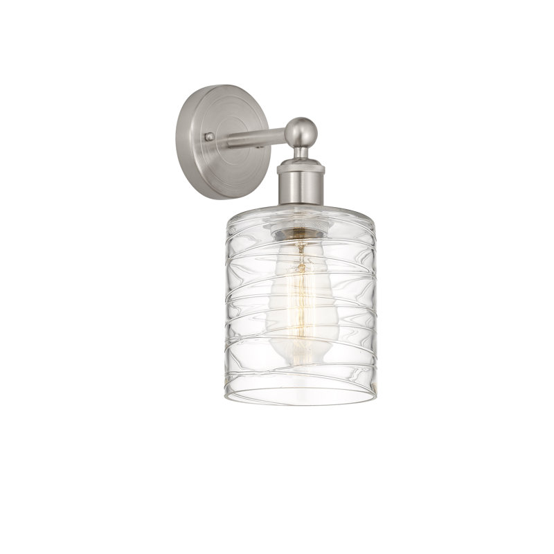 Applique murale à bras en acier 1 lumière Chilchinbito, Nickel satiné brossé, Tourbillon déco