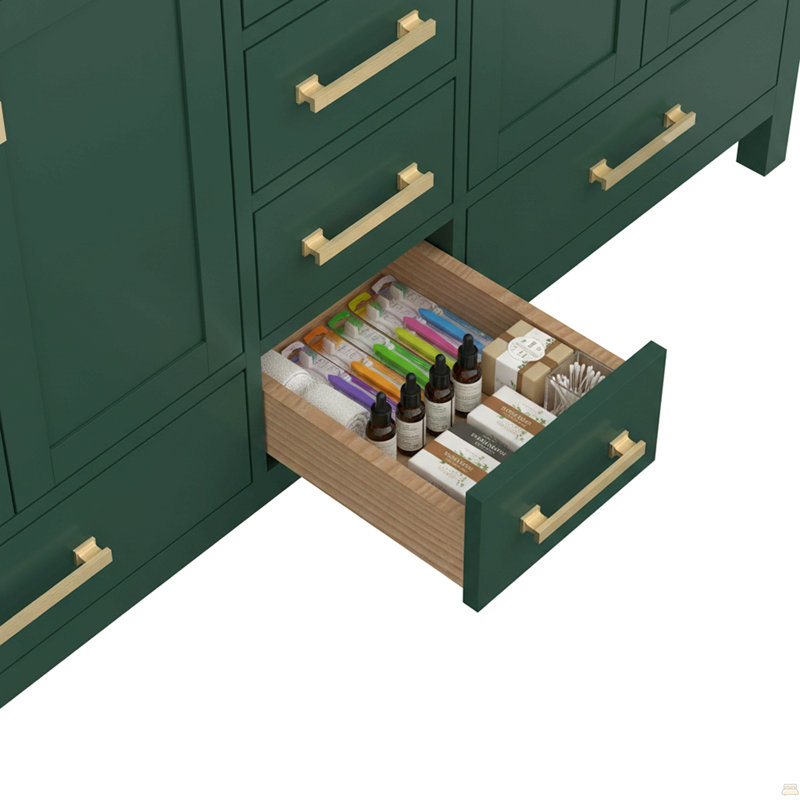 Meuble-lavabo 60 po, meuble-lavabo avec cadre en bois massif, comptoir autoportant avec 2 lavabos vert