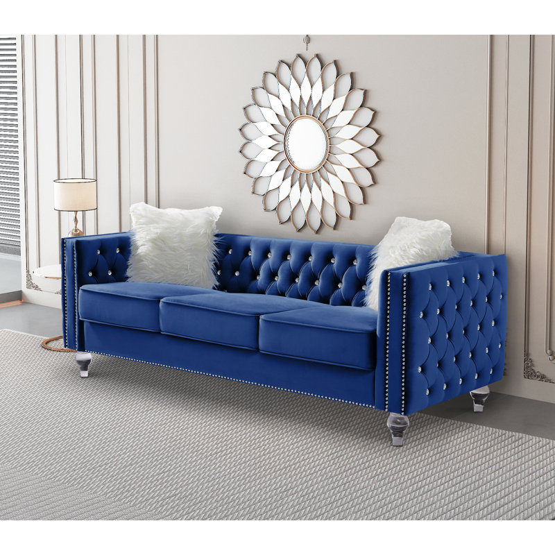 Egidia 83.07'' Velvet Sofa, Gray Velvet