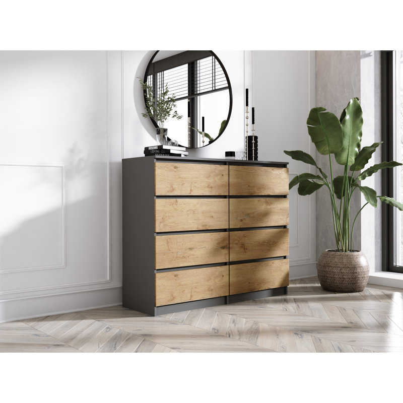 Helen 120 cm W Chest of 8 Drawers, Anthracite/Lancelot oak
