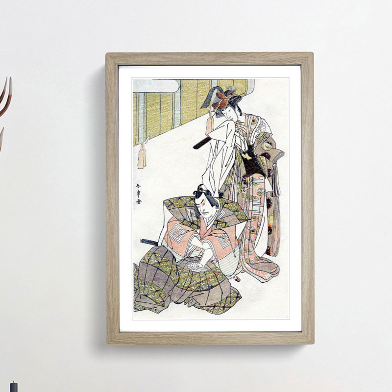 Ichikawa Yaozo and Mimasu Tokujiro by Katsukawa Shunsho - Picture Frame Painting Print, 48cm H x 36cm W x 2cm D, Oak Framed
