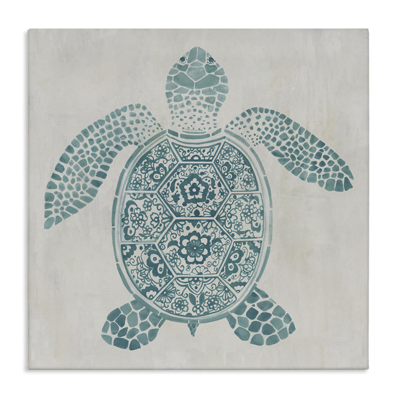 Art mural méditerranéen à motif de tortues, par Hannah Dawson, H 30 po x l 30 po