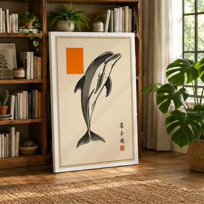 Leaping Dolphin Japandi - Wrapped Canvas