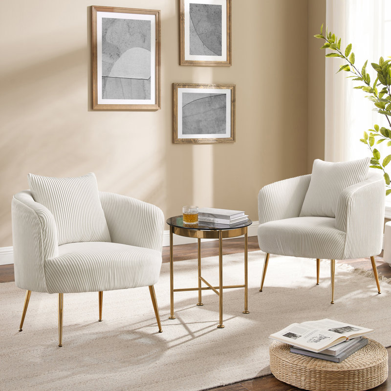 Chrystina 28.74'' Wide Tufted Velvet arm chair, Off White Velvet