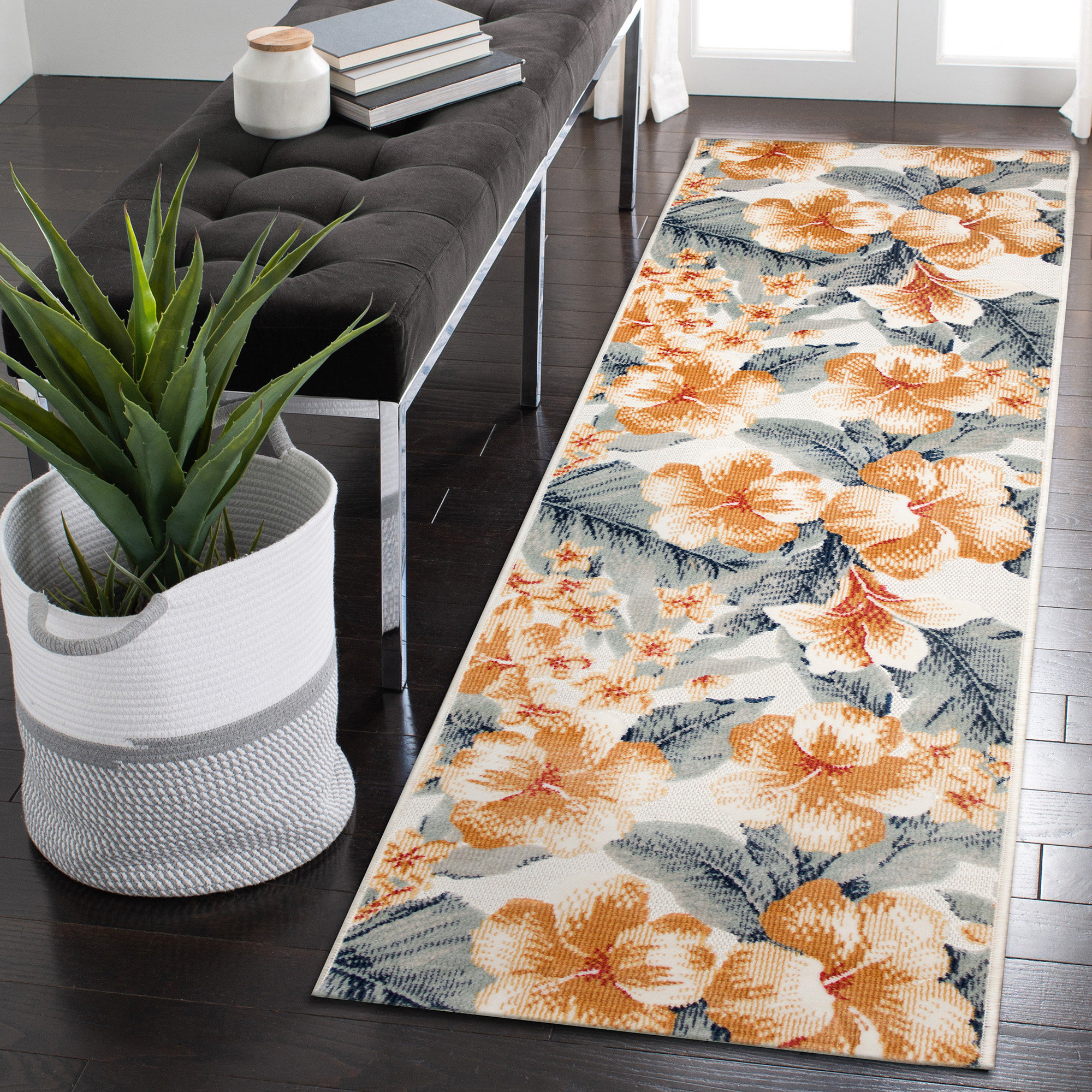 Bayou Breeze Modern Area Rug Tropical Floral Indoor/Outdoor Rug Ivory ...